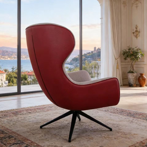 Sillón Giratorio Moderno de Lujo, Tapizado en Tela de Cuero Rojo, Sillón con <span class=keywords><strong>Respaldo</strong></span> Alto para Sala de Estar o Dormitorio - Product Image 2