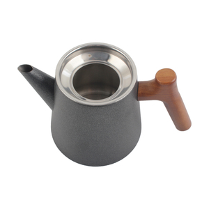 Minimalist Stainless Steel <b>Tea</b> Pot with Wooden Handle and Lid, <b>Infuser</b> Included, Easy Pour Spout - Product Image 3