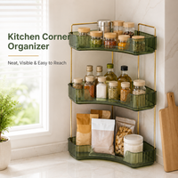 Étagère d'angle à trois niveaux en plastique transparent pour rangement, idéale pour salle de bain, cuisine, comptoir, chambre et usage domestique quotidien