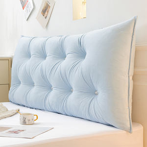 Couleur unie 2024 nouveau double boutonnage longue tête <span class=keywords><strong>de</strong></span> <span class=keywords><strong>lit</strong></span> coussin sac souple taille soutien grand dos anti-collision bébé bleu taie d'oreiller - Product Image 3