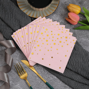 Disposable Gold Star Printed Square Paper Napkins 250mm Pink For Birthday Parties And Events - Product Image 3