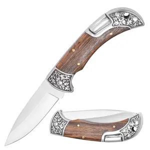 5Cr15MoV Drop Point Blade Dual Embossed Flower Bolsters Decorated Spring Bocote Wood Handle Classic Style Lockback Folding knife