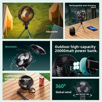 Ventilateur de camping multifonctionnel 7000 mAh avec lumière de nuit bicolore rechargeable par USB, batterie externe et trépied pour tente