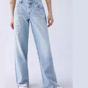 Jeans de Mujer OOTD, Cómodos, de Cintura Alta, Rectos, con Lazo Bordado, Nueva Moda, Transpirables, Estilo Casual para Verano - Product Image 1