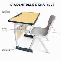 Ensemble de bureau et chaise d'école robuste en acier avec plateau en MDF et étagère métallique pour l'étude des élèves et l'ameublement de la salle de classe