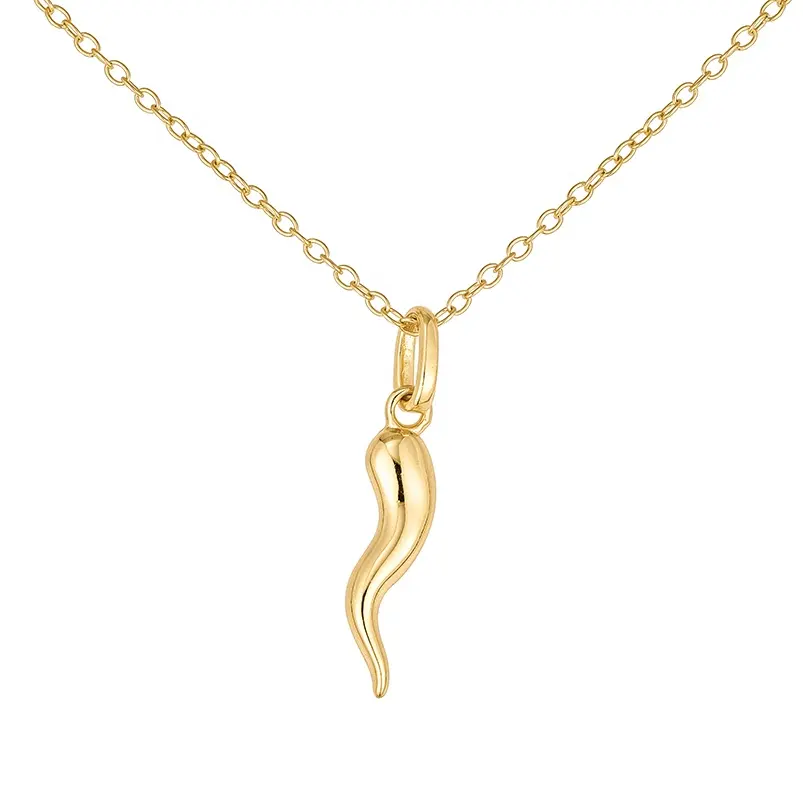 Gemnel-Colgante de cuerno italiano para mujer, joyería de plata 925, chapado en oro, personalizado, de alto pulido