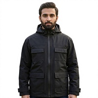 Blouson bomber imperméable à capuche noir personnalisé unisexe coupe-vent zippé avec poches et doublure en polyester pour une utilisation en extérieur en hiver