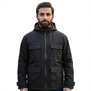 Blouson bomber imperméable à capuche noir personnalisé unisexe coupe-vent zippé avec poches et doublure en polyester pour une utilisation en extérieur en hiver - Product Image 3