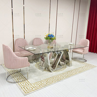 Table à manger rectangle, de luxe, moderne, pour 6 ou 8 personnes, avec dessus en verre trempé, en acier inoxydable, set de table avec chaises, livraison gratuite