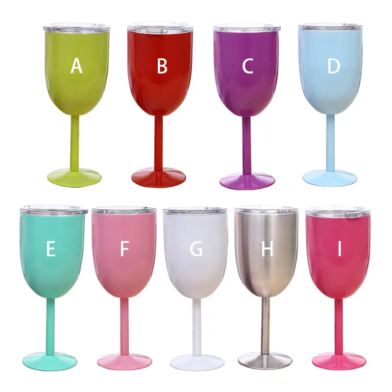 Bicchieri da vino da 10 once con coperchio bicchiere da vino con isolamento sottovuoto a doppia parete personalizzato calici infrangibili bicchiere da vino con coperchio