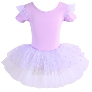 Maillot de Ballet de Algodón para Niñas, Vestido Tutú con Volantes en las Mangas, Ropa de Baile con Estampado de Lunares, Traje para Actuaciones en Escenario, Cintura Elástica - Product Image 2