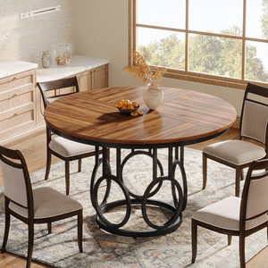 Tribesigns Ronde Eettafel 120cm, Houten Keukentafel met Robuust Metalen Onderstel voor 4-6 Personen, Grote Ronde Eettafel - Product Image 4