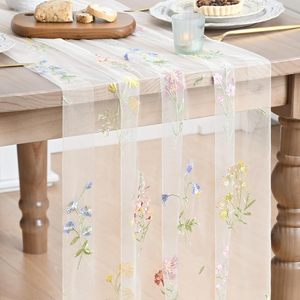 Runner da Tavola in Tulle Ricamato con Fiori Selvatici, 100% Poliestere, Riutilizzabile, Personalizzabile con Logo e Colore, 120 Pollici (10 Piedi) per <span class=keywords><strong>Cucina</strong></span>, Sala da Pranzo, Matrimoni - Product Image 1