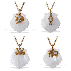 Collar con Colgante de Concha de Acero Inoxidable, Chapado en Oro de 18K, con Forma de Animal, Joyería para Fiesta, Collar con Dije de Concha Blanca - Product Image 5