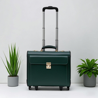 Valise de voyage à roulettes classique en cuir vert véritable vintage pour ordinateur portable, fabriquée par le fabricant OEM, bagage cabine