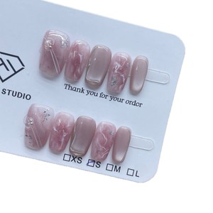 Faux ongles press-on faits main, <span class=keywords><strong>rose</strong></span> cerisier romantique, <span class=keywords><strong>effet</strong></span> œil de chat marbré, pour peau claire - Product Image 5