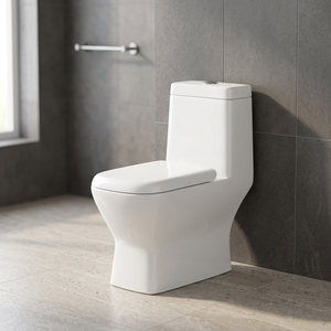 WC monobloc en céramique ivoire avec siphon en P, chasse d'eau à décharge rapide, abattant à fermeture douce, siège de toilette africain, chaise de toilette - Product Image 1