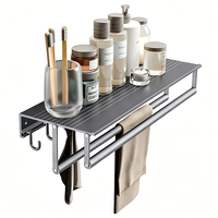 Étagère murale en alliage d'aluminium pour ustensiles de cuisine, épices et condiments, organisateur de produits de toilette pour salle de bain avec crochets mobiles