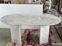 Table console ovale en marbre rose arc-en-ciel, table d'entrée, table de couloir, pieds en marbre, meubles de décoration Wabi de luxe pour la maison