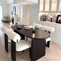 Ensemble table et chaises de salle à manger vintage de style français en bois massif noir, table ovale multifonctionnelle en frêne pour salons