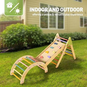 Structure d'escalade en bois avec toboggan et échelle pour enfants de 4 à 6 ans, structure de jeu éducative Montessori, formes géométriques - Product Image 2