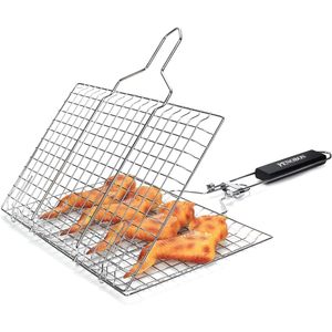 PENOBON Fish Grilling <b>Basket</b> Stainless Steel Foldable <b>Rectangular</b> BBQ Grill <b>Basket</b> for Vegetables Shrimp Cooking Barbecue - Product Image 4