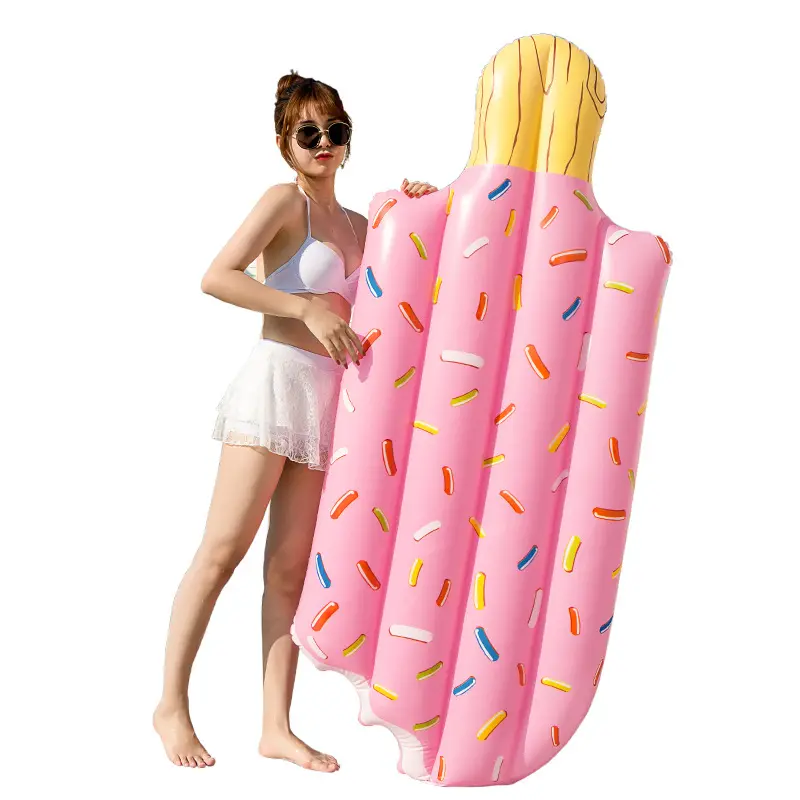 Wholesale PVC Inflatable Floating Bed Beach Swimming Pool Water Mattress Inflatable Stick Ice Air Bed Ice Cream Floating Row