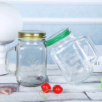 Mug en verre gaufré de qualité alimentaire avec poignée, 16 oz, idéal pour boissons froides, confiture, flocons d'avoine, avec couvercle à vis