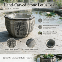 Bak Air Batu Bluestone Berukir Tradisional Multi-Faceted dengan Hiasan Bunga dan Burung Bangau untuk Dekorasi Lanskap Ikan di Halaman Rumah