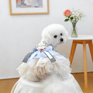 Ropa para Perros y Gatos, Falda de Tul con Estampado de Cuadros, Vestido Blanco para las Cuatro Estaciones, Traje de Poliéster - Product Image 4