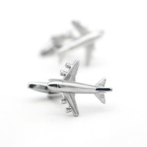 男性用カスタム真鍮金属カフリンクス卸売シルバープレーン飛行機飛行機飛行機カフリンクス - Product Image 5