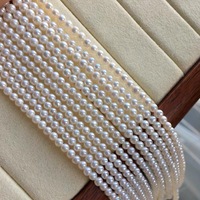 Perles d'eau douce rondes de qualité AA, couleur naturelle, blanc agréable, 3-4 mm, haute brillance, pour la fabrication de bijoux