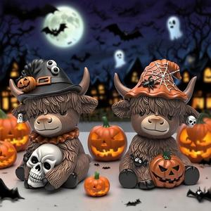 Figura Decorativa de Resina Epoxi Ecológica con Diseño de Vaca Highland para Halloween, Regalo de Navidad - Product Image 1