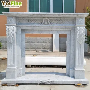 Mantel Perapian Marmer Batu Alami Putih Dalam Ruangan Modern Surround