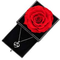 Lovebay gros roses éternelles avec collier vraies roses éternelles boîte à bijoux rose préservée pour la saint valentin fête des mères