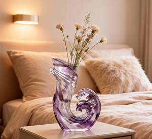 مزهرية كريستال ليولي على شكل موجة المحيط البنفسجية، ديكور فاخر لغرفة المعيشة يجلب الطاقة والثروة والإلهام - Product Image 5