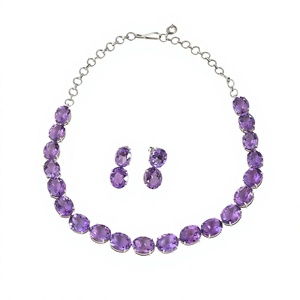 Ensemble collier et boucles d'oreilles en améthyste naturelle, argent sterling 925, bijoux fins, fournisseur en gros OEM ODM - Product Image 1