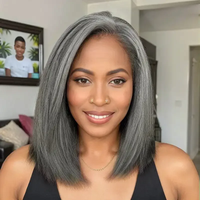 Extensions de cheveux crépus à pince droite Sel et poivre humains Grossier Yaki Straight Clip Ins Cheveux vierges brésiliens gris