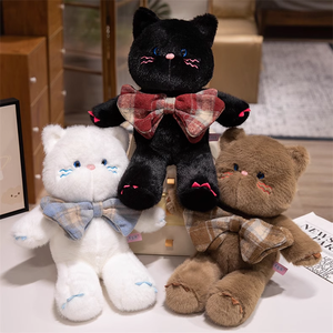 All'ingrosso gatto peluche bianco e nero con grande papillon farcito per bambini regalo di colore marrone papillon simpatico gatto peluche - Product Image 6