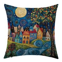 Nouvelle Arrivée Housse de Coussin Décorative à Imprimé Abstrait, Style Village Artistique, pour Canapé, Chambre et Salon