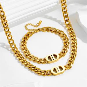 MW 패션 주얼리 여성용 스테인리스 스틸 18k 골드 밀 이삭 하트 물결무늬 체인 기하학적 목걸이 팔찌 세트 선물용 - Product Image 3