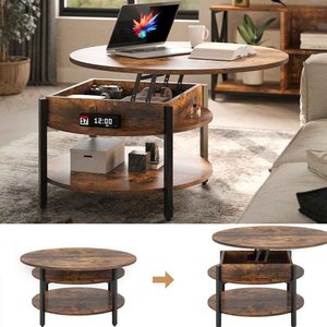 <span class=keywords><strong>Mesa</strong></span> de Centro Redonda con Tapa Elevadora y Estante de Almacenamiento, Muebles para Sala de Estar, Plegable de Varias Capas - Product Image 5