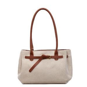 Sacs à bandoulière en cuir PU et toile patchwork grande capacité, grands sacs fourre-tout pour femmes, sacs à main spacieux pour le travail - Product Image 5