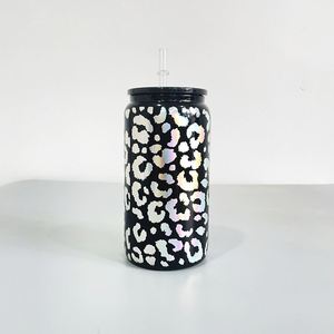 Verre à bière imprimé léopard 16 oz, coloré, avec couvercles en PP, pour boissons froides, stock entrepôt USA - Product Image 4