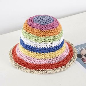 Wholesale Women's Sun Rainbow <b>Straw</b> <b>Hat</b> Crochet Foldable Knit Shade Seaside Sun Bucket <b>Hat</b> - Product Image 4
