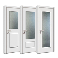 Porte intérieure en bois avec cadre en bois et verre dépoli pour hôtel moderne, porte de chambre intérieure en bois blanc avec inserts de panneaux en verre