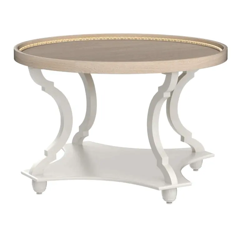 Table basse ronde blanche Farmhouse Table basse rustique en bois massif pour salon