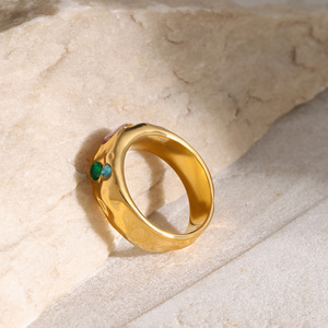 Fashion <b>Ring</b> 18k <b>Gold</b> Stainless Steel Three Round Zircon Stones Bezel Setting Geometric Shape Unisex Gift Jewelry - Product Image 4