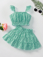 Ensemble deux pièces mignon pour filles - Ensemble jupe courte et haut à col pour bébé fille