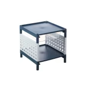 Mini Organisateur de Bureau Double Couche Bleu en Plastique Écologique – Étagère de Rangement Multifonction pour Salle de Bain, Bureau d'Étudiant, Bureau